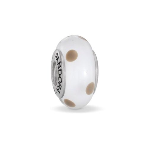 Genuine Pandora Murano Glass Bead White and Grey Polka Dots - 790602 - retired - Picture 1 of 1