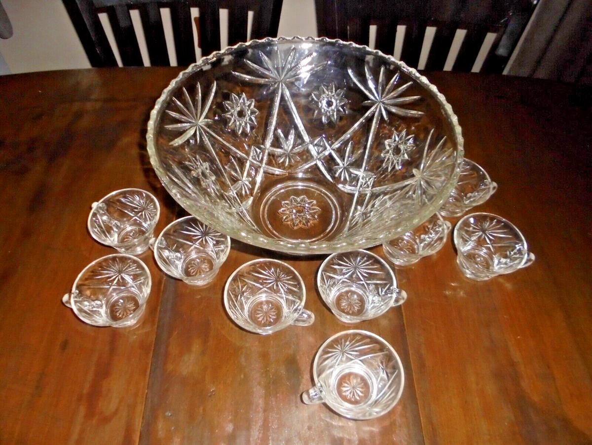 VINTAGE ANCHOR HOCKING STAR OF DAVID PUNCH BOWL SET/W 9 CUPS | eBay