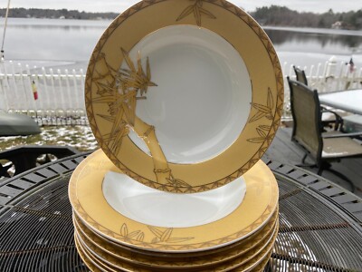 Set of 8 Soup Bowls in Gold Collection by YAMASEN Japan 24ct Gold Bamboo Design