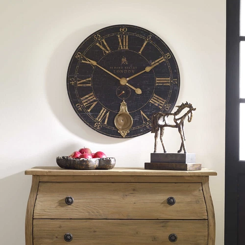 Bond Street Wall Clock Pendulum Crackled Finish Brass 30In ~ Uttermost 06030 - Picture 2 of 3