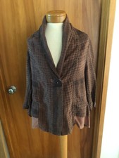 Grizas Asymmetrical Jacket Maroon Linen Abstract Print Langenlook M-l
