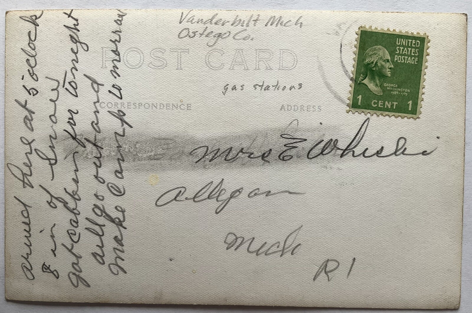 RPPC Real Photo Postcard Gas Stations Lining Street, Vanderbilt