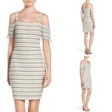 Greylin XS Striped Off The Should Lace Up Cap Sleeve Mini Dress Ivory & Black
