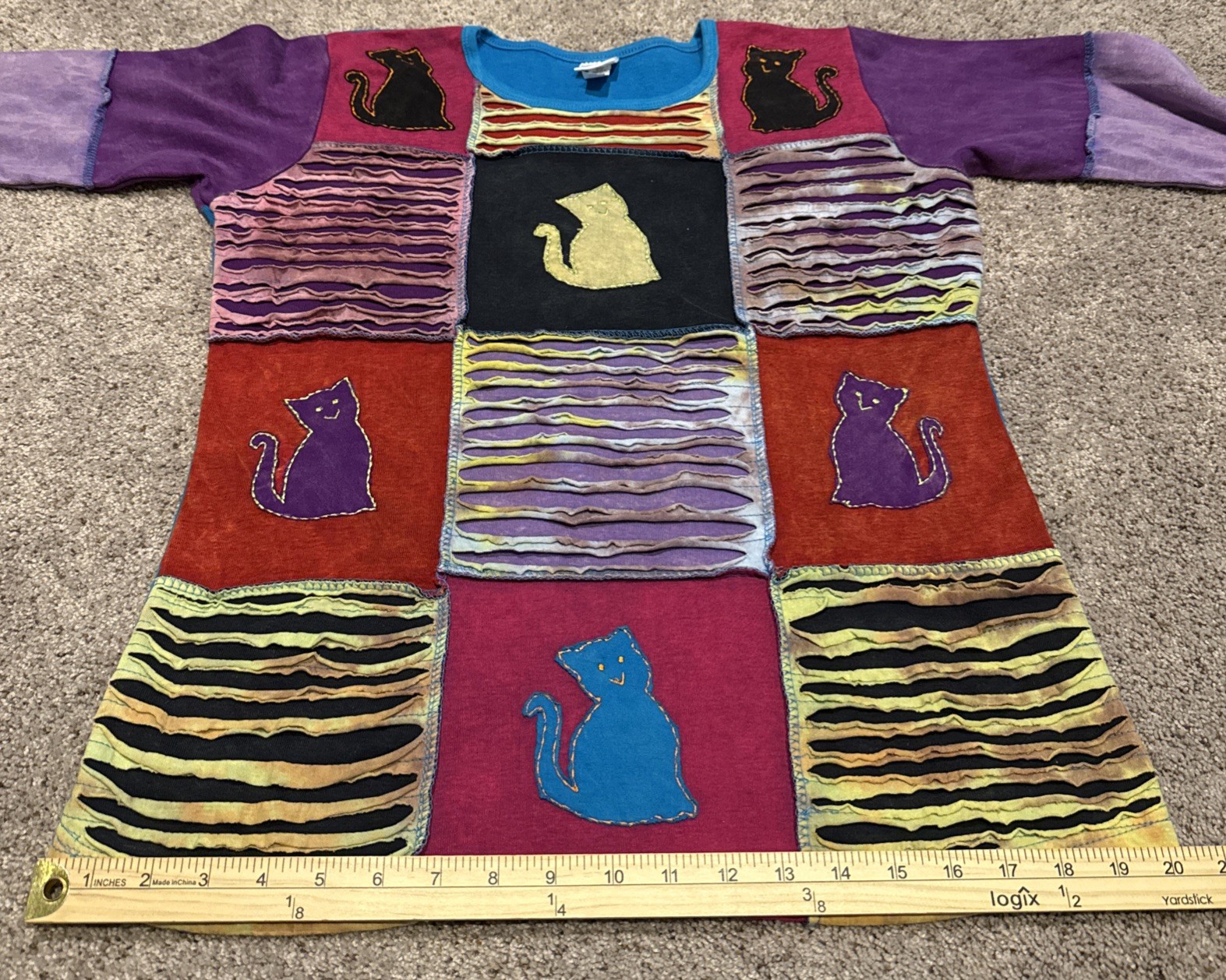 Greater Good Network Patchwork Cat Shirt Long Sle… - image 12