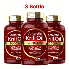 3 PCS-2000 mg 120 Softgels Antarctic Krill Oil with Astaxanthin Omega-3 EPA, DHA