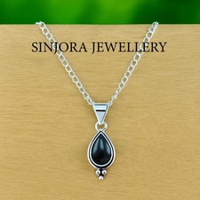 Black Onyx Gemstone 925 Sterling Silver Jewelry Handmade Pendant 18''
