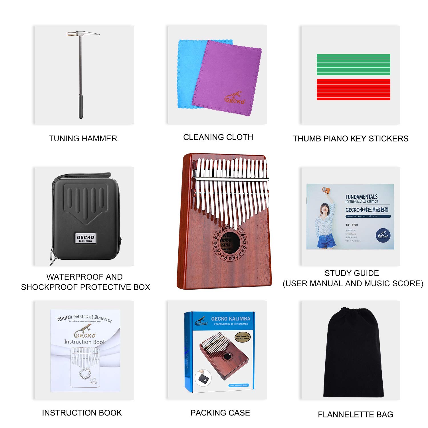 Kalimba 17 Keys Thumb Piano with Waterproof Protective Box Tune Hammer and St...