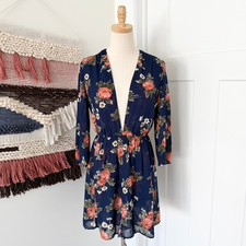 Reformation Deep V-Neck Floral Mini Dress Navy Blue Size 6 Boho