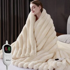 Heated Throw Blanket, Faux Fur Cozy Heating Blanket with Overheat Protection,...