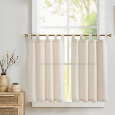 Tab Top Kitchen Curtains 36 Inch Linen Textured Cafe Tier Curtains for Bathro...