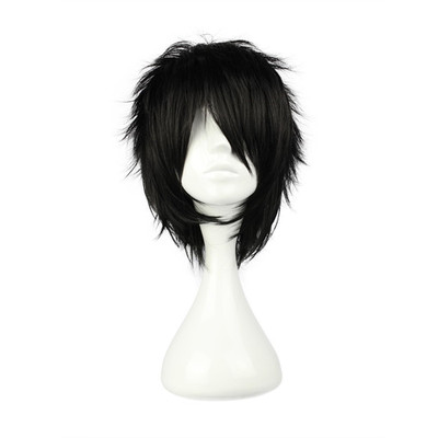 Short Black Cosplay Wig Spiky Fluffy Heat Resistant Synthetic Hair Emo Wig