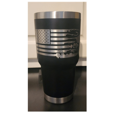 Black Stainless Steel Insulated Tumbler With Lid Flag Fishing Design
