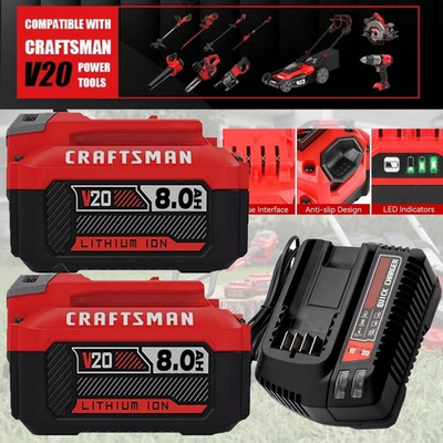 #ad 2PACK 20Volt For Craftsman V20 8.0Ah Li ion Battery CMCB204 CMCB202 Charger $44.98