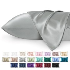 Bedsure Satin Pillowcase 2 Pack  Cooling, Envelope Closure, 50x75cm, Grey