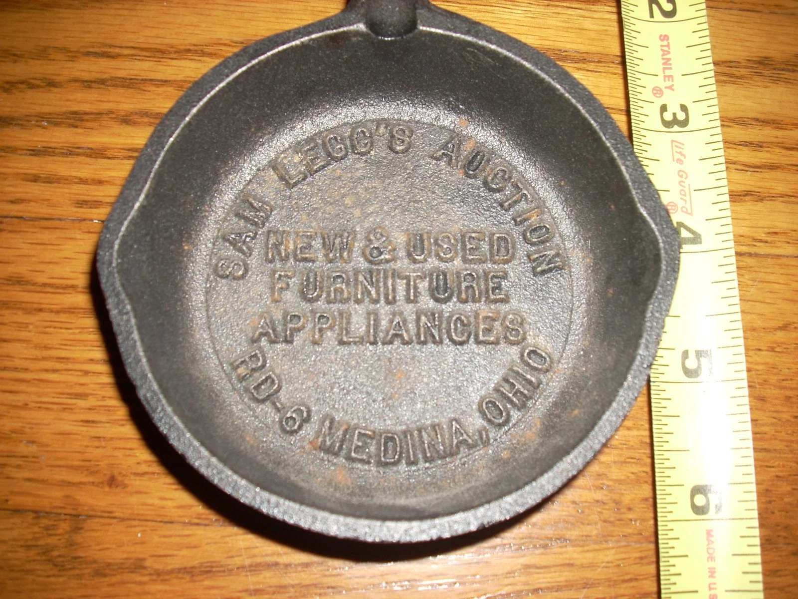 Vintage Sam Legg’s Auction Furniture Cast Iron Skillet Ashtray Medina Ohio