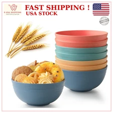 8 Pack Wheat Straw Cereal Bowls Unbreakable 26Oz Microwave Dishwasher Safe