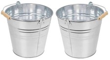 2X 10L Heavy Duty Galvanised Steel Metal Bucket Water Coal Fire W Wooden Handle