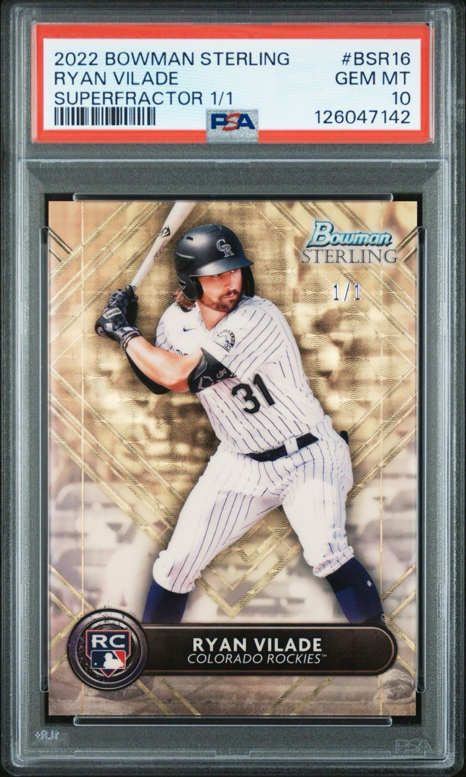 2022 BOWMAN STERLING RYAN VILADE 1/1 SUPERFRACTOR POP 1 PSA 10 view 5