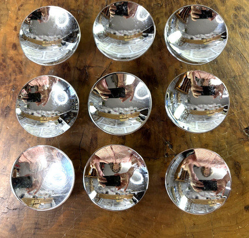 Lot of 9 VTG MCM Chrome Mirrored Cabinet Door Drawer Concave Knobs 2"