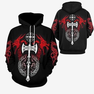 Viking Dragon Axe Norse Celtic Knot 3D Hoodie Gothic Streetwear Men Women
