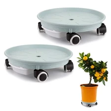 2-Pack 13.39 Inch Plant Caddy with Water Drawer Movable Planter Dolly 180 Lbs