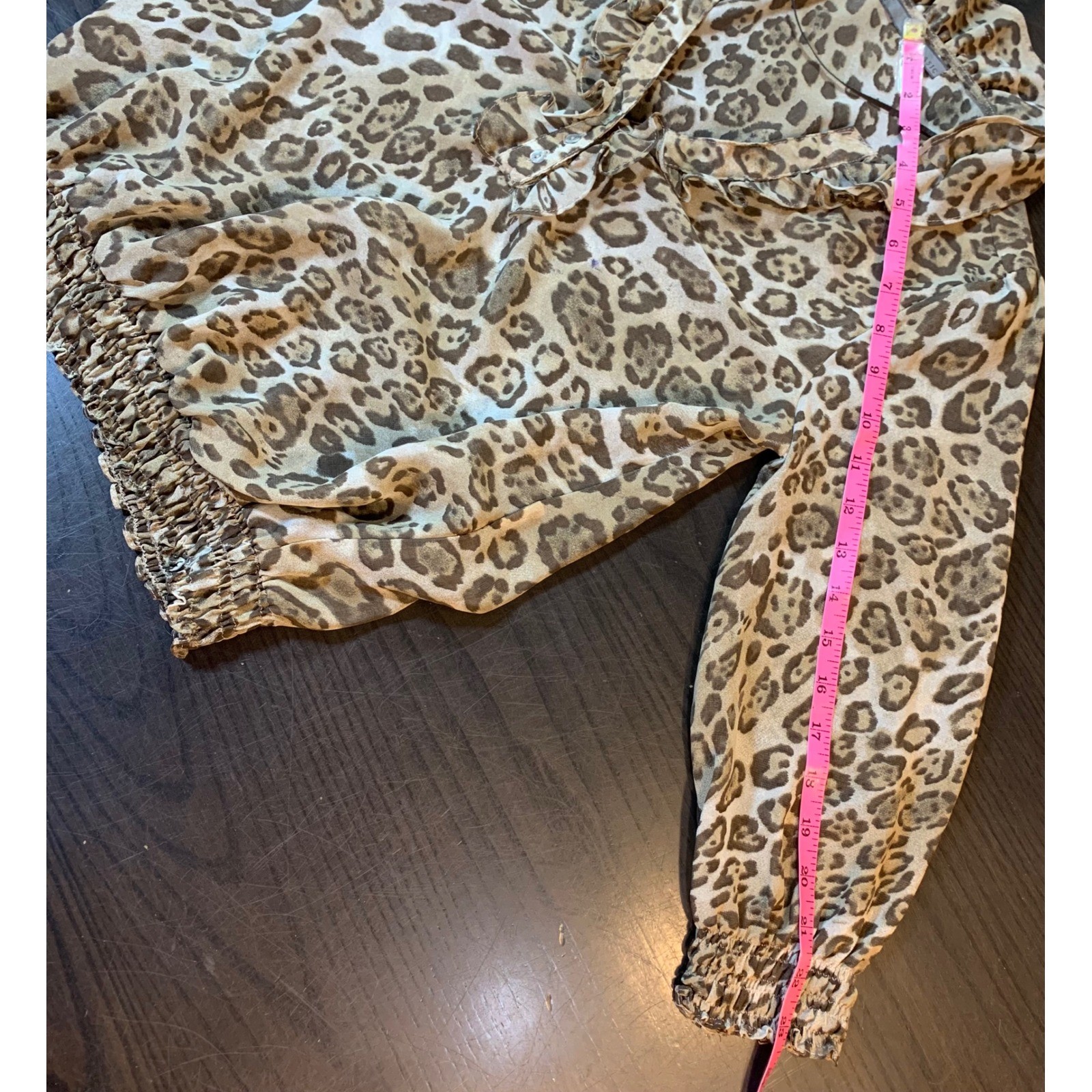 Zara Basic Leopard Print Ruffle Blouse Smocked He… - image 11