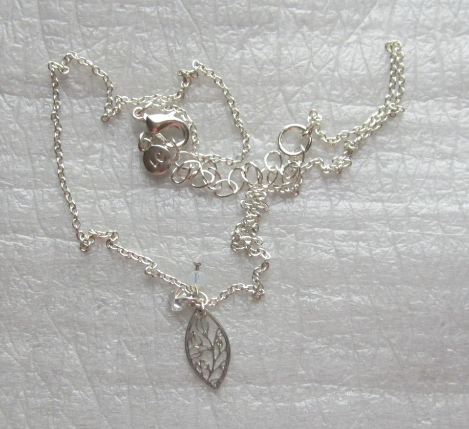 Silver Leaf Shape Disk with Inside Flowers by LC Necklace 16+ in ...