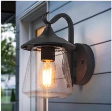 LNC Modern Black Outdoor Wall Sconce 1Light Lantern, Mushroom Clear Seeded Glass