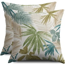 Tropical Pillow Covers 18X18 Set of 2, Green Blue Teal Brown Palm Leaf Summer...