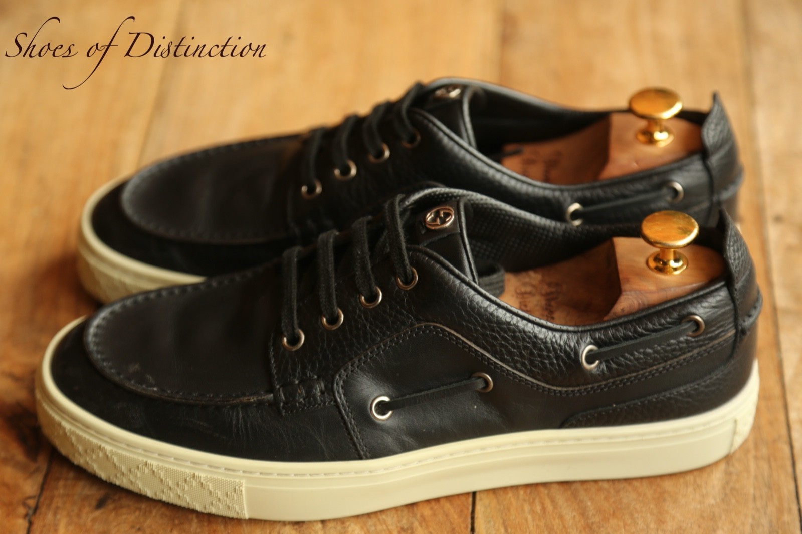 Gucci Black Leather Trainers Boat Shoes Men's UK 7 G US 8 EU 41 thumbnail 2