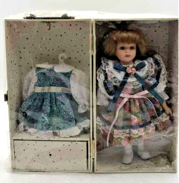 Lasting Impressions Companion Collection Porcelain Doll with Two Dresses In Case