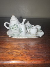 Vintage Dollhouse Miniature Porcelain Green Floral Tea Set 10 Piece