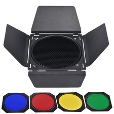 Honeycomb Grid Barn Door Honeycomb Grid with 4 Color Gel Filter Reflector