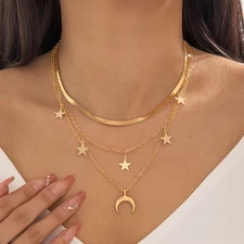 Women's Multi-layer Layered Necklace Alloy Star Moon Pendant Collarbone Chain