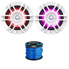 2x Infinity 6.5" 300W Max Power White Marine RGB LED Speakers, Speaker Wire