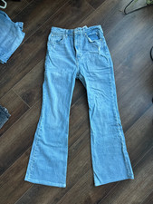 WOMENS LEVIS 70 s HIGH FLARE JEANS HIGH RISE BLUE RIGID COTTON ALTERED SIZE 28