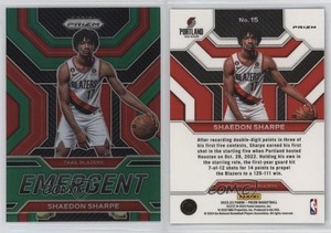 2022-23 Panini Prizm Emergent Green Prizm Shaedon Sharpe #15 Rookie RC