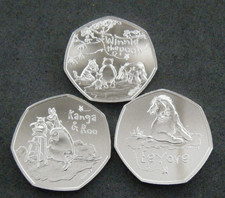 2022 Winnie the Pooh & Friends Eeyore & Kanga Roo 50p Fifty Pence 3 Coin BU Set