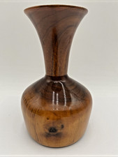 Hand Turned Natural Wood Lacquered Vase Glossy Home Decor 6.5" High EUC