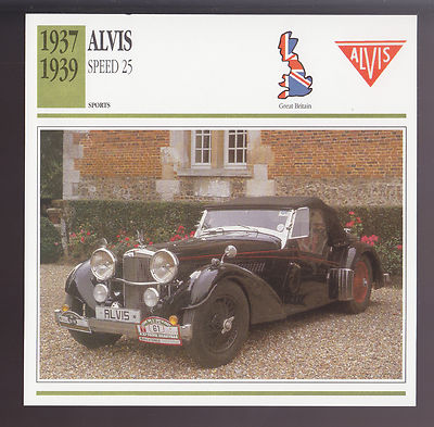 1937 1938 1939 Alvis Speed 25 British Car Photo Spec Sheet Info ATLAS CARD