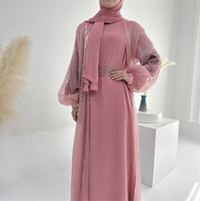 Dubai Women Muslim Open Abaya Cardigan Long Robes Maxi Dress Islamic Kimono Sets