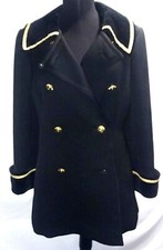 VINTAGE 1960s RARE SEYMOUR FOX BLK WOOL COAT W/ GOLD TRIM VELVET COLLAR/CUFFS SM