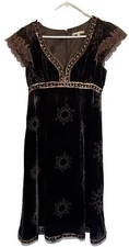 NWOT Nanette Lepore Vintage Brown Velour Velvet Embroidered Sequin Fall Dress 4