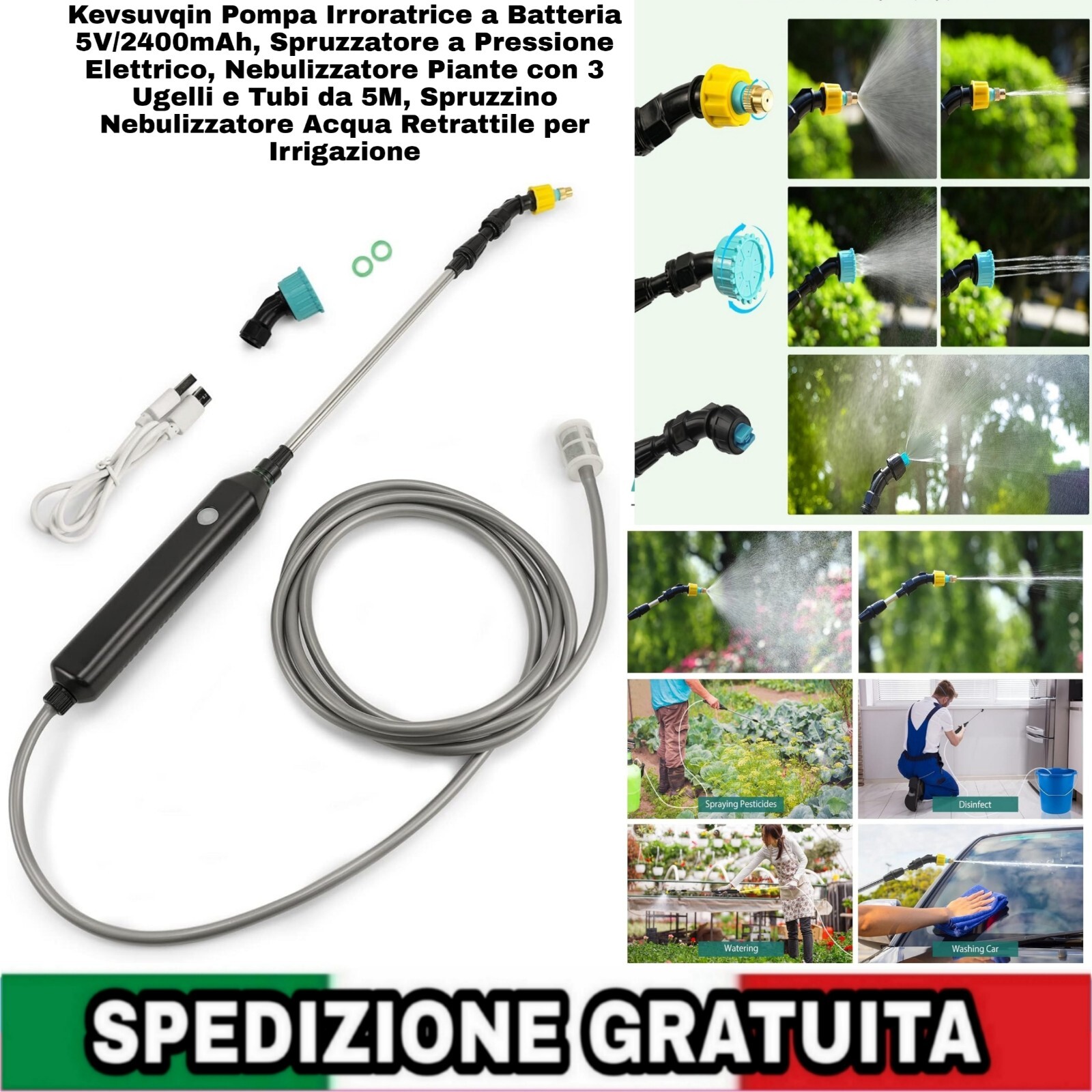 Kevsuvqin Pompa Irroratrice a Batteria 5V 2400mAh | Spruzzatore Elettrico Professionale