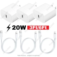For iPhone 14 13 12 11 Pro XR PD Fast Charger Cord 20W USB-C Power Adapter Block
