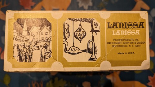 Vintage Lanissa Max Eckardt Brite lucido 4 ornamenti vetro scatola originale oro glitter USA - Foto 6 di 6