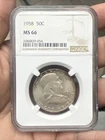 1958 Franklin 50c Silver Half Dollar NGC MS66 Coin