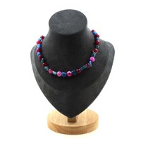 Halskette Apatitblau Aus Brasilien + Rissige Fuchsia-Agate 8 Mm Halskette Fem