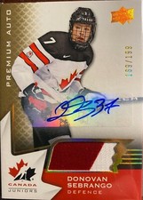 DONOVAN SEBRANGO  #19.. 2020 TEAM CANADA JUNIOR 2 COLORED AUTO / PATCH 169/199