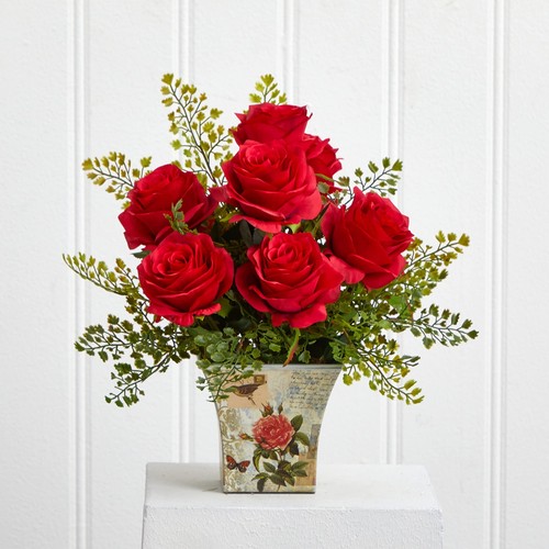 Nearly Natural Rose & Maiden Hair Floral Planter - Picture 3 of 4